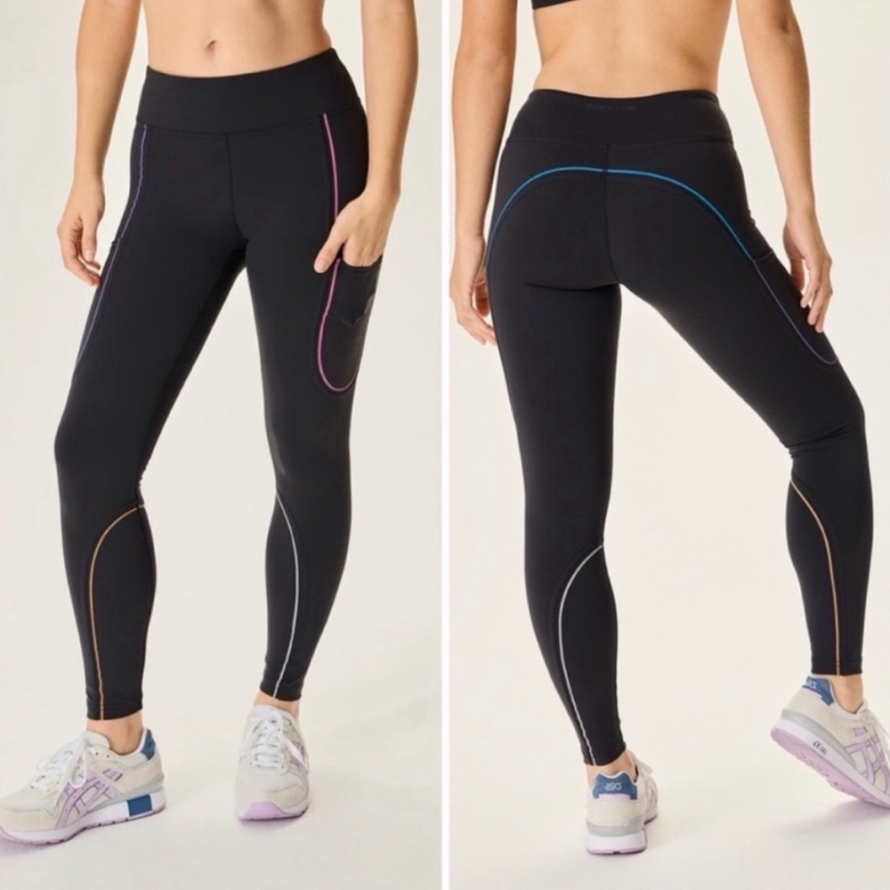 Outdoor Voices Black Leggings with Colorful Accents